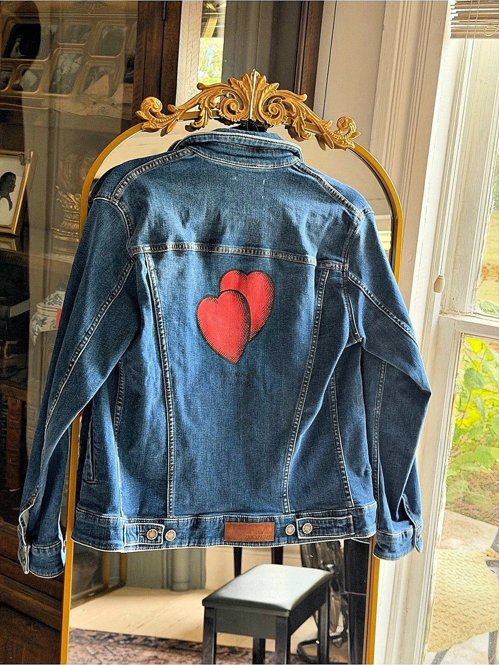 Zadig & Voltaire Kase Denim Red Heart Jacket in Blue Size Small NWT